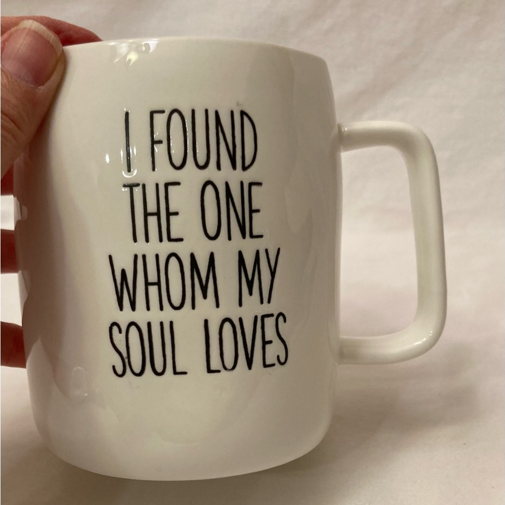 White Ceramic Mug with Quote “I Have Found The One Whom My Soul Loves”.